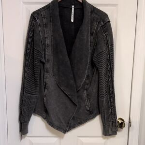 Leo & Nicole Charcoal Open-Front Knit-Panel Jacket